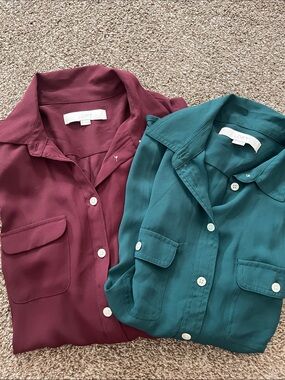 LOFT Button-Down Shirt Duo in Teal and Burgundy